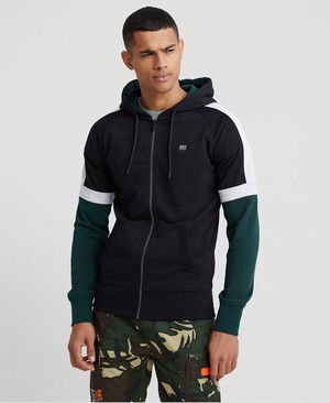 Superdry Collective Colour Block Cipzár Férfi Kapucnis Pulóver Fekete | TWYQJ5234